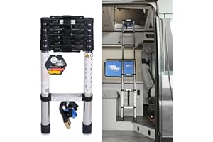 ‎YOUR GEAR your GEAR Pescara - 2 m Teleskopleiter aus Stahl, max150 kg, schmale Leiter für Wohnmobil Camper und Kastenwagen Hubdach