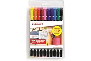 edding 1200 rotulador de color de trazo fino - multicolor - 8 bolígrafos + 2 de regalo - punta redonda de 1 mm - rotulador para dibujar y escribir - set para la vuelta al cole
