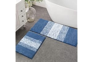 Enyhom Mikrofaser Badteppich Set 2 Teilig Blau rutschfeste Saugfähig Weiche Badematte Toilettenmatte Maschinenwaschbar Badezimmerteppich Badvorleger Sets wc Teppich,45 x 65 cm + 45 x 120 cm