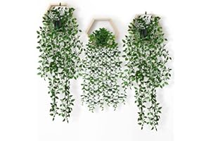 Elecoutek Kunstpflanze Hängend im Topf, 3 Stück Hängepflanzen Künstliche Pflanzen Rebe Eukalyptus bis 80CM Lang Plastikpflanzen Deko Grünpflanzen für Innen Außen Küche Zimmer Wand Balkon Fenster