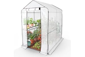 Arebos Serre en Film Premium 2 Niveaux 120 x 186 x 190 cm | Serre de Jardin Stable avec Étagères & Fenêtre d’Aération | Gain de Place | Structure Robuste pour Culture de Plantes