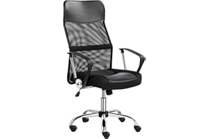 Yaheetech Silla de Oficina Giratoria Cuero PU Sillón con Lumbar Ruedas para Escritorio de Respaldo Alto Altura Ajustable