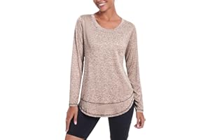 Deaviya Langarm Sportshirt für Damen, Laufshirt Langarm Locker, Langarmshirt Damen Sport Oberteil, Longsleeve T-Shirts Rundhalsausschnitt, Athletisch Lässig Fitness Workout Tops Seite Split Tee