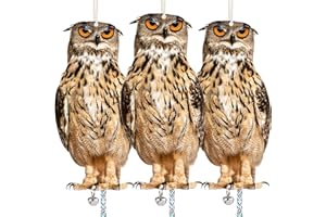 SKYSTUFF Bird Repellent Owl Bird Scarer Bird Repellent, Pigeon Repellent Bird Band for Deterrent, Pigeon Repellent for Outdoor Hanging, Bird Scarecrow Reflective Tape Hanging with Bells, Pack of 3