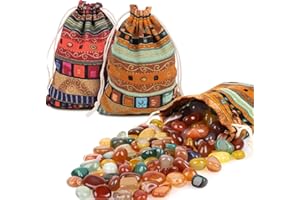 Fzyisw 400g Bunter Edelsteine Mix für Kinder mit 2 Bunten Stoffbeutel - Natürliche Trommelsteine für Schatzsuche - Halbedelsteine Mischung, Edelstein Set für Kindergeburtstag & Kreativspiele (10-15MM)