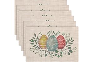 Banchif Easter Egg Placemats Set of 6, Seasonal Holiday Table Mats Washable Non-Slip Heatproof Woven Placemats for Dining Table