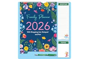 Star Online 2026 Calendar Family Home Organiser Year Planner with 5 Column Layout Gift Floral & Leaf Design - Purple Flower