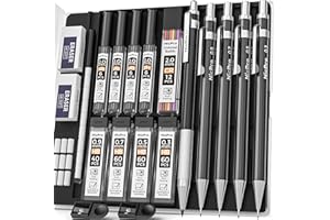 Nicpro 5PCS Art Mechanical Pencil Set, Black Metal Drafting Pencils 0.3, 0.5, 0.7, 0.9 & 2mm Graphite Lead Holder(4B 2B HB 2H Colors) for Artist Sketching Drawing With 9 Tube Lead Refills Eraser Case