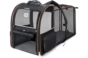 Lekespring Sac Transport Chat avec 4 Entrées | Sac Transport Chien Respirant - Sac a Dos Chat avec Harnais Intérieur - Sac a Dos Chien Charge Maximale 12kg - Noir