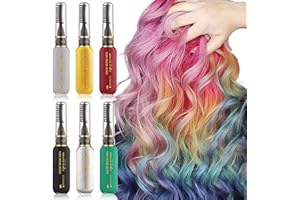 ‎DENESTUP Temporäre Haarfarbe Haarkreide Für Mädchen Und Kinder, Ungiftig Waschbar Haarfarbe Bunten Haarkamm, Party Geburtstag Cosplay Haar Look (6 Farben)