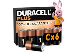 Duracell Plus C Batteries (6 Pack) - Alkaline 1.5V - 100% Life Guaranteed - Reliability For Everyday Devices - 0% Plastic Packaging - 10-Year Storage - MN1400