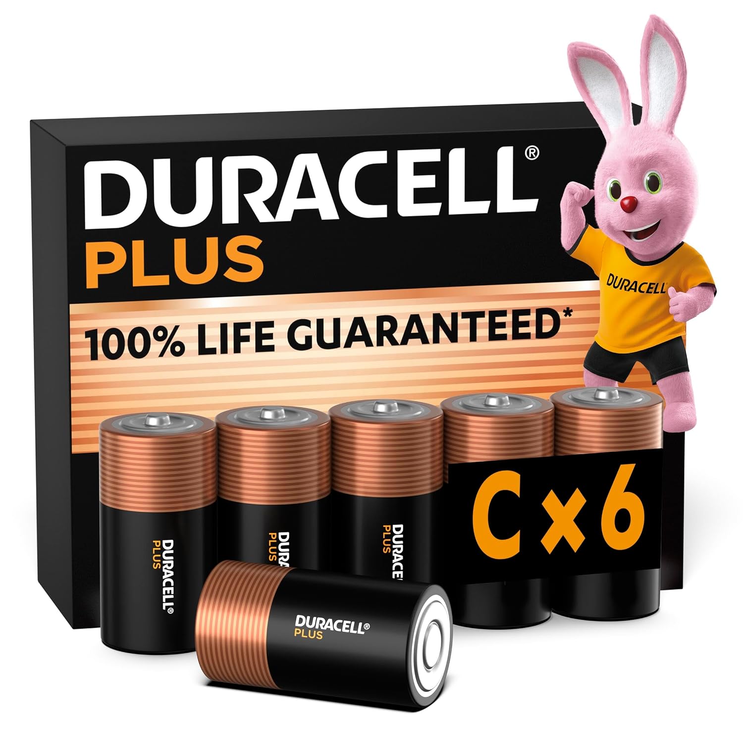 DURACELL Plus C Alkaline batterijen, 6 Stuks, 1.5V, LR14 | 100% Levensduurgarantie - Voor Speelgoed, Zaklampen, Radio's - 0% Plastic Verpakking - 10 Jaar Te Bewaren