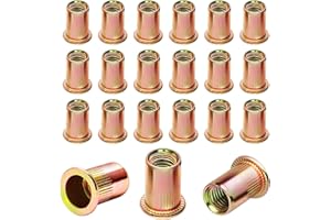 WODEMEILON Insert Fileté Metal M6 & M8 Ecrou a Sertir 80 Pièces Aveugle Rivet Fileté Écrous à Tête Plate Plaqués Zinc Écrous à Rivets Aveugles Rivet Inserts Filetés pour Métal Plastique etc