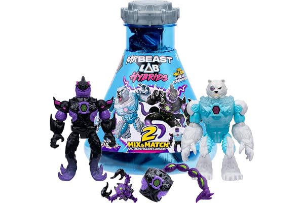 MrBeast Lab Hybrids Coffret Multiple, Découvre différentes Parties du Corps pour créer 2 Figurines, Inclut des éléments du Golden Panther Dragon, Fusionne des créatures, + de 30 à Collectionner