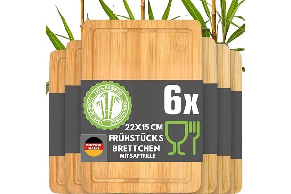 DuneDesign Uppsättning av 6 snygga dubbbrädor 22 x 15 frukostbrädor trä skärbräda litet trä brödbrädor trä skärbräda bambu sm