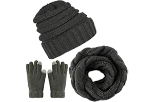 CheChury Winter Hat Scarf and Gloves Set Warm Knitted Scarf Beanie Hat and Touch Screen Gloves Set for Women Skiing Hat Outdoor Sports Scarf Gloves Sets
