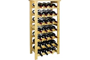 SMIBUY Botellero de bambú, Soporte para 28 Botellas con Parte Superior de Mesa, estantes de Almacenamiento Independientes de 7 Niveles para Cocina, despensa, Bodega, Bar (Natural)