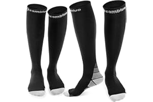 CAMBIVO Bas de Contention Femme Homme 2 Paires, 20-30 mmHg Chaussettes de Contention Hautes Montantes pour Circulation Sanguine Jambes, Varices, Gym, Sport, Running, Fitness, Voyage Avion, Infirmiere