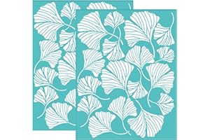 OLYCRAFT 2 Pcs Pochoir de Sérigraphie Auto-Adhésif Ginkgo Biloba Motif Maille Transferts Sérigraphie Pochoir Réutilisable pour Peinture Sur Bois T-Shirt Sacs en Tissu - 280x220mm