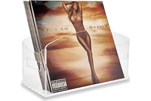 Meicloud Acrylic Vinyl Record Holder - Modern Vinyl Record Storage Box, LP Record Display Stand, Clear Lucite Record Case with Handles, Holds Up to 30-45 Records