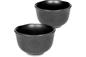 PRODUCT OF GIFU JAPAN Mino Ware - Tazze da tè tradizionali giapponesi Yunomi, mini ciotola Matcha, design nero KUROMAT per tè verde, set da 2
