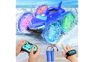 AYIQUTY Amphibienfahrzeug Ferngesteuertes Auto ab 6 7 8 9 10 Jahre, Wasserdicht Stunt RC Auto mit LED Licht, 2,4 GHz wasserdichte Dual RC, Spielzeug Auto Geschenk für 6-12 Jahre Jungen Mädchen