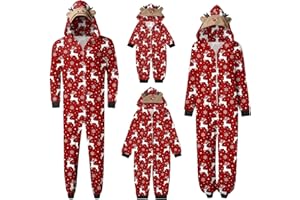 SONNENA Familie Schlafanzug Familie Outfit Set Lange Jumpsuit Winter Jumpsuit Rotes Weihnachtspyjama Familie Set Kuschelig Nachtwäsche Hausanzug Weihnachts Matching Pyjamas