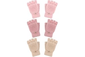 Geyoga 3 Paquets Gants sans Doigts avec Couverture Mitaines Convertibles Moelleuses Mitaines avec Rabat