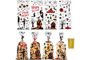 OZOSHINE 100pcs Sachet Bonbon Halloween Sac Bonbon Halloween Sac Plastique Transparent Cellophane Friandises Fournitures Activité Pochette Enfant Anniversaire Decoration pour Biscuits Candy
