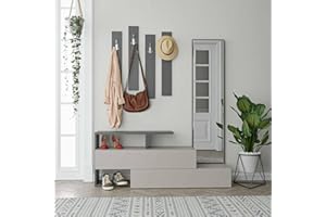 Dmora Mobile da Ingresso Himalia, Entratina Appendiabiti, Composizione per atrio, Consolle portaoggetti Multifunzione, 137x35h55 cm, Tortora e Antracite