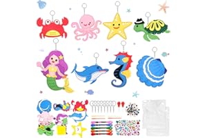 MONCAP Lot de 8 kits de couture pour enfants - Animaux marins - Kit de couture en feutre - Animaux marins - Bricolage créatif - Kit de couture éducatif pour filles et garçons - Cadeau d'anniversaire
