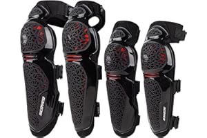 Scoyco Lot de 4 protège-tibias de moto pour genouillères réglables anti-chocs antidérapants pour motocross course VTT patinage équipement de protection