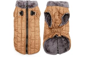 JoyDaog Manteau chaud en polaire pour chien avec harnais durable Buitl en D imperméable pour chiens de taille moyenne, gilet pour l'hiver froid, kaki bruni, taille L