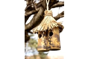 Garden Mile Bird Nesting House Natural Bamboo Tiki Style Predator Proof Bird Bird House Traditional Wooden Hanging Hut Unique Decorative Nest Boxes For Wild Birds With Straw Roof