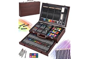 SOBEAU Malette Dessin, 140 Pièces Kit Dessin Enfant Adultes, Sets de Dessin, Mallette de Coloriage, Crayons de Couleur, Aquarelle, Pastels,Brun