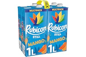 Rubicon Still Mango Juice - Made with Real Handpicked Fruit Mango - Bold and Intense Tropical Juice Drink - Multipack Fruit Juice Cartons - 4x1L