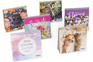 evelay 2026 Desk Calendar Month to View Spiral Bound Flip Over Free Standing Desktop Planner Table Organiser 17cm x 17cm for Home Office Use (Kittens)