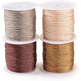 Spritewelry 4 Rolls 0.8mm Round Metallic Cord, Polyester Braided Thread for Chinese Crafts, Macrame, Bracelets, Necklaces, Je
