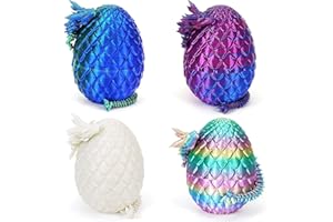 zhancydeal 4er Set Miniatur 3D Drachenfiguren im Drachenei – 12,5 cm bewegliche Drachenspielzeuge für Ostern Kinder – Bunte Designs