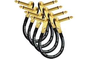 WORLDS BEST CABLES Van Damme Pro Grade Classic XKE - 4 unidades 17 cm - Instrumento de efectos de bajo de guitarra flexible, cable de conexión, con conectores TS de 6,35 mm chapados en oro, perfil bajo, ángulo recto