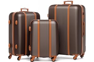 FERGÉ Kofferset 3 teilig Hartschale Milano Reisekoffer Trolley-Set (Handgepäck, L, XL) 3er Set Hartschalenkoffer Roll-Koffer 4 Rollen 100% ABS café