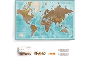 CANVASCALE Carte du monde en toile avec tableau d'affichage en liège - Labels en anglais - Décoration murale décorative pour toutes les pièces - Tableaux sur toile (70x50 cm, Motif 10)