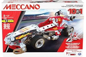 MECCANO - VOITURE DE COURSE 10 MODELES - 10 Modèles De Véhicules De Course A Construire - Jeu de Construction Avec 2 Outils - Voiture enfant Meccano - Cadeau enfant - Jouet Enfant 8 Ans et +