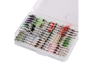 Bassdash Fly Fishing Lures Kit with Box Nymph Beadhead Wet Fishing Dry Flies for Trout Bass Salmon