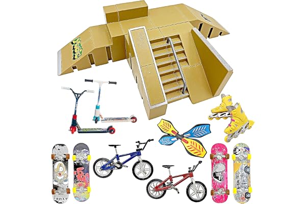 Finger Skateboard Ramp Kit de 16 pièces avec skateboards, rampes, scooters, patins et vélos, skateboard à doigts, sacs de fête pour anniversaire d'enfant