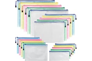 CXXBOOB Pochette Document Zippée A3+A4+A5+A6, 20 Pièces Pochette Rangement Fermeture, PVC Imperméable Transparentes Document Dossier, Plastique Zippée Maille pour Bureau, Papier, Cosmétiques,Voyage