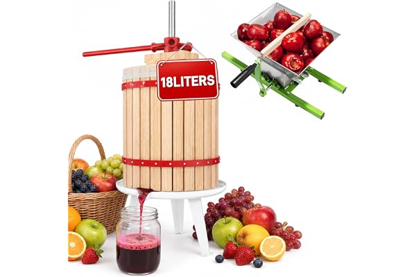TATIVALO Fruktpress manuell juicepress 18 l 7 l rostfritt stål fruktkvarn | Manuell fruktpress med pressduk, juicepress och majspress, druvkvarn, fruktkrossare för äpplen, druvor och