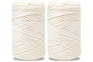 Vincona Fil tee Shirt pour Crochet 2 x 200 g, Fil Crochet, Idéal pour Crocheter des sacs, Paniers, Tentures Murales, Décoration d'intérieur et Loisirs Créatifs-Blanc crème 02
