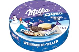 ‎MILKA Milka & OREO Weihnachtsteller – festliche Mischung aus Schokolade, Pralinen und Keksen in der Einzelpackung – 197g