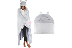 Shoppawhile Coperta con Maniche e Cappuccio Regali per Amanti dei Gatti Flanella Plaid con Maniche 130×150 cm Regalo Donna Compleanno Natale Divertente Coperta Gatto Indossabile